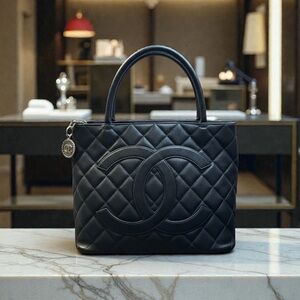 Chanel Medallion Tote in Caviar Leather with Silver Hardware (2000-2002)